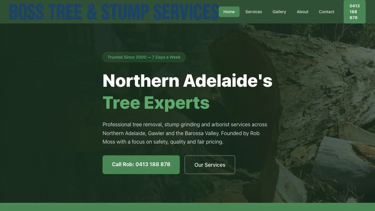 BOSS Tree & Stump Service website redesign concept
