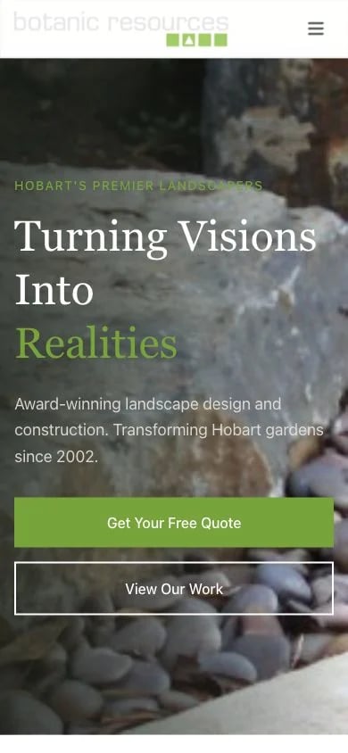 Botanic Resources concept at mobile width