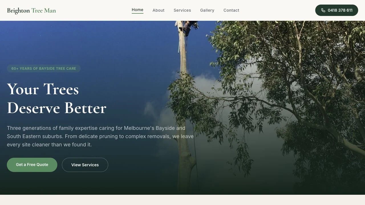 Brighton Tree Man website redesign concept