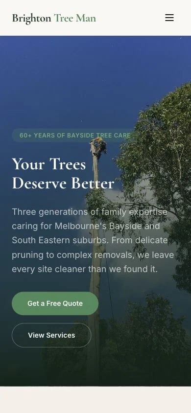 Brighton Tree Man concept at mobile width