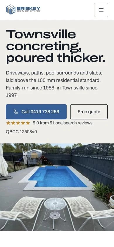 Briskey Concreting concept at mobile width