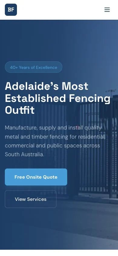 Broadview Fencing concept at mobile width