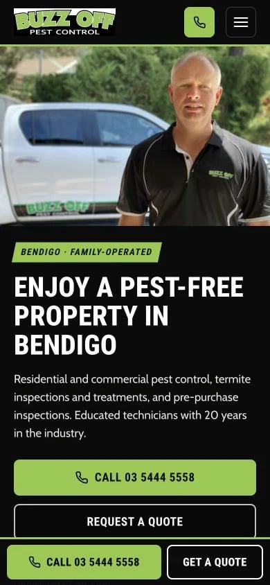 Buzz Off Pty Ltd concept at mobile width