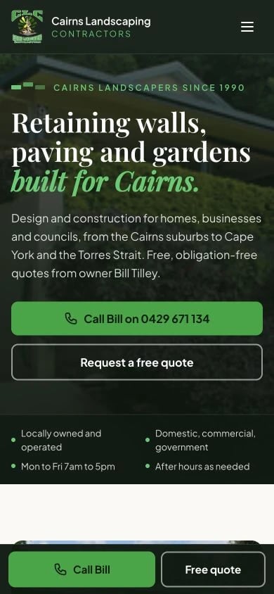 Cairns Landscaping Contractors concept at mobile width