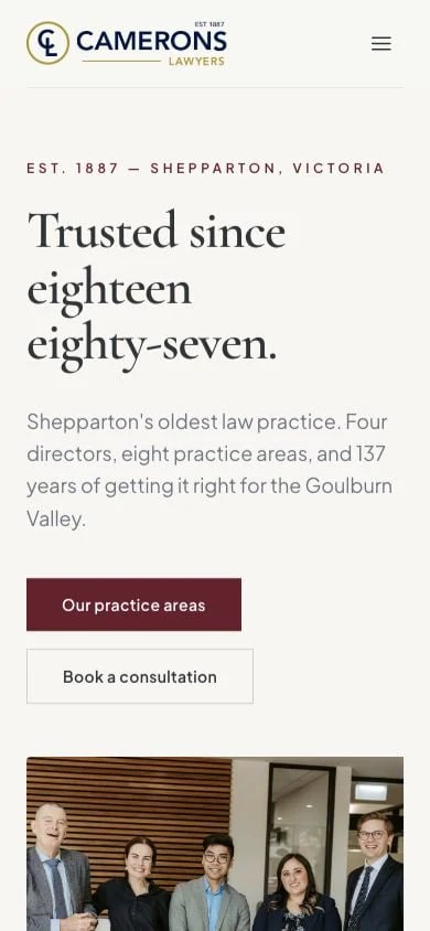 Camerons Lawyers concept at mobile width
