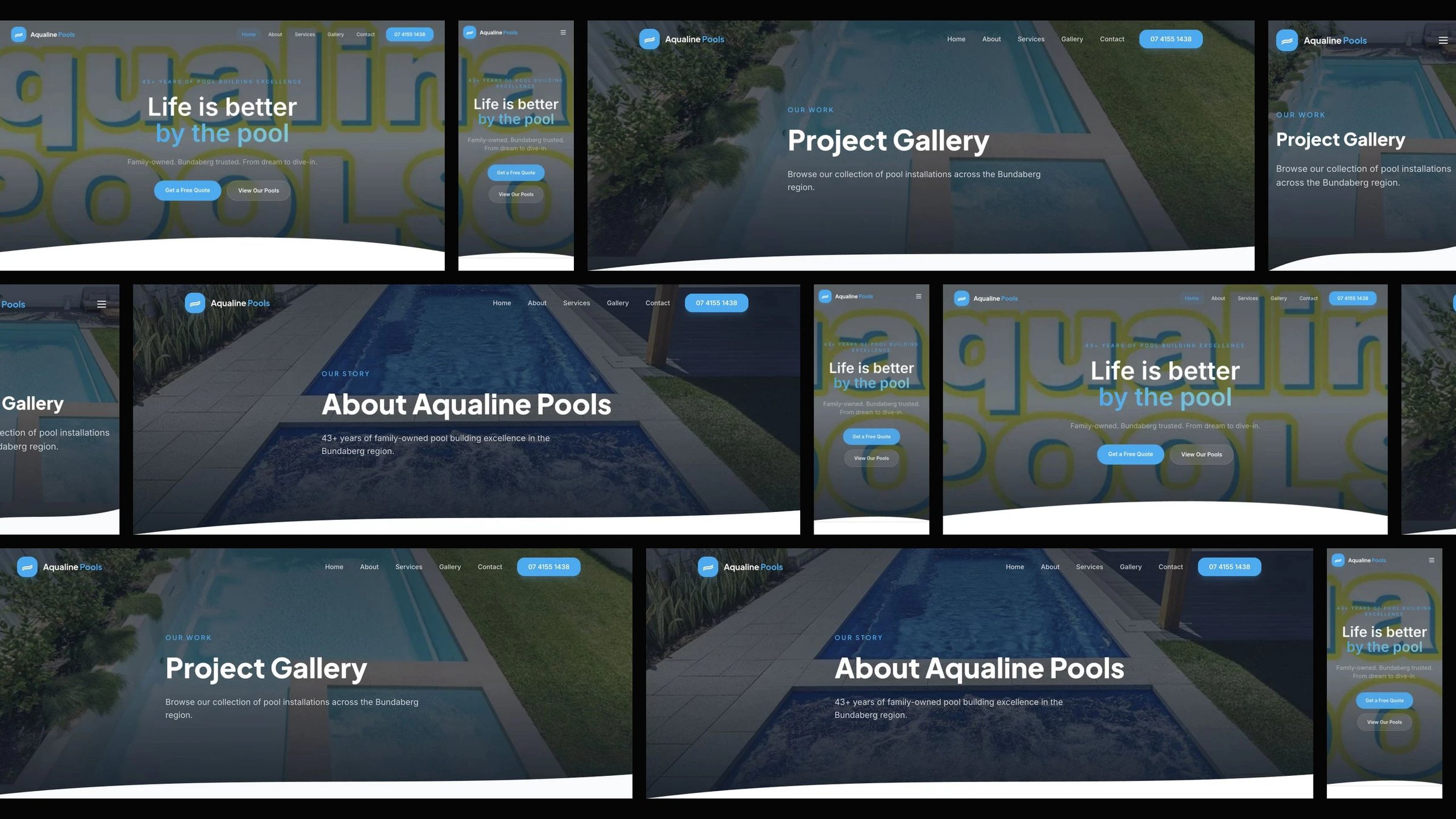 Aqualine Pools & Spas: desktop and mobile website designs
