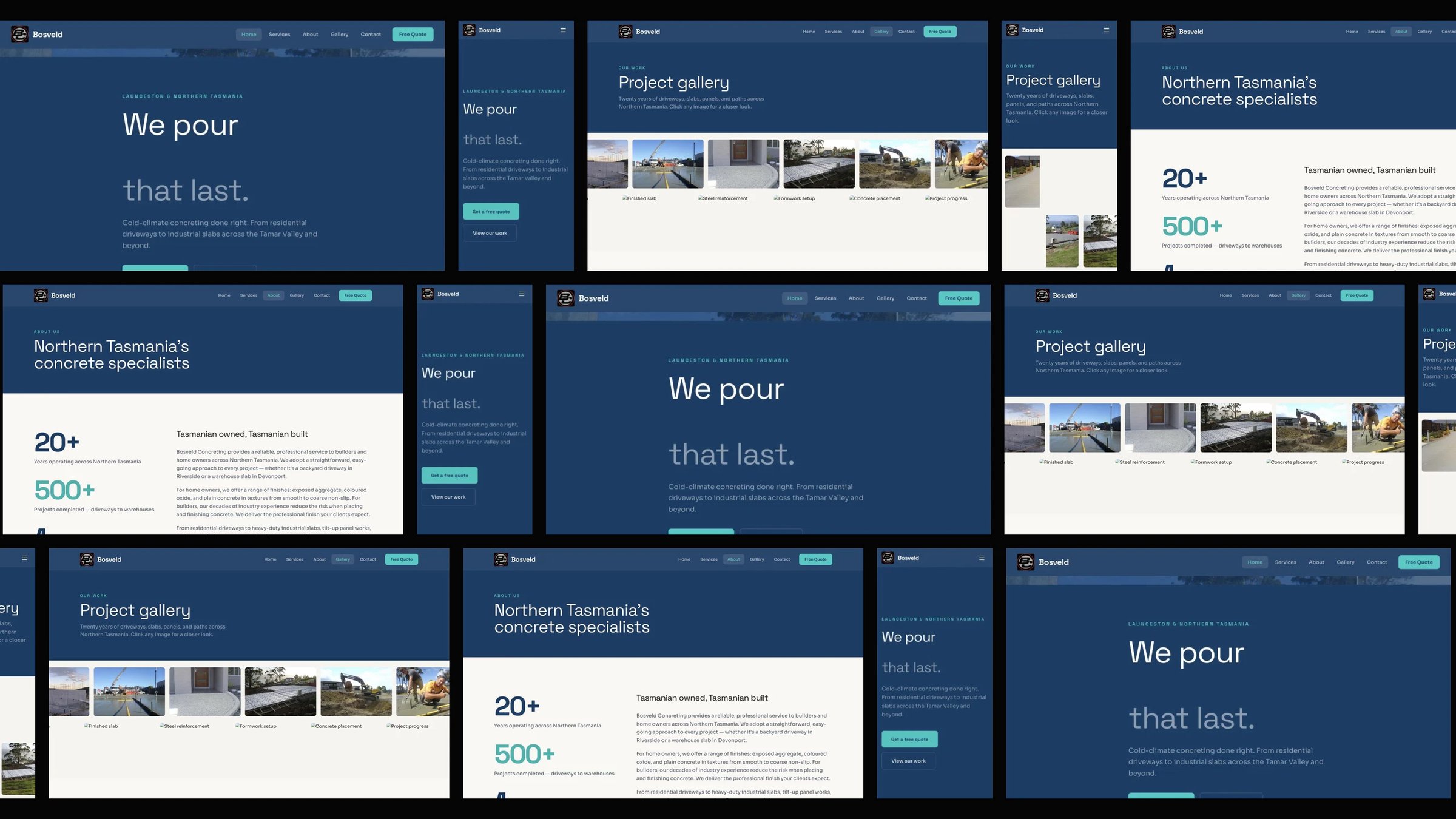 Bosveld Concreting: desktop and mobile website designs