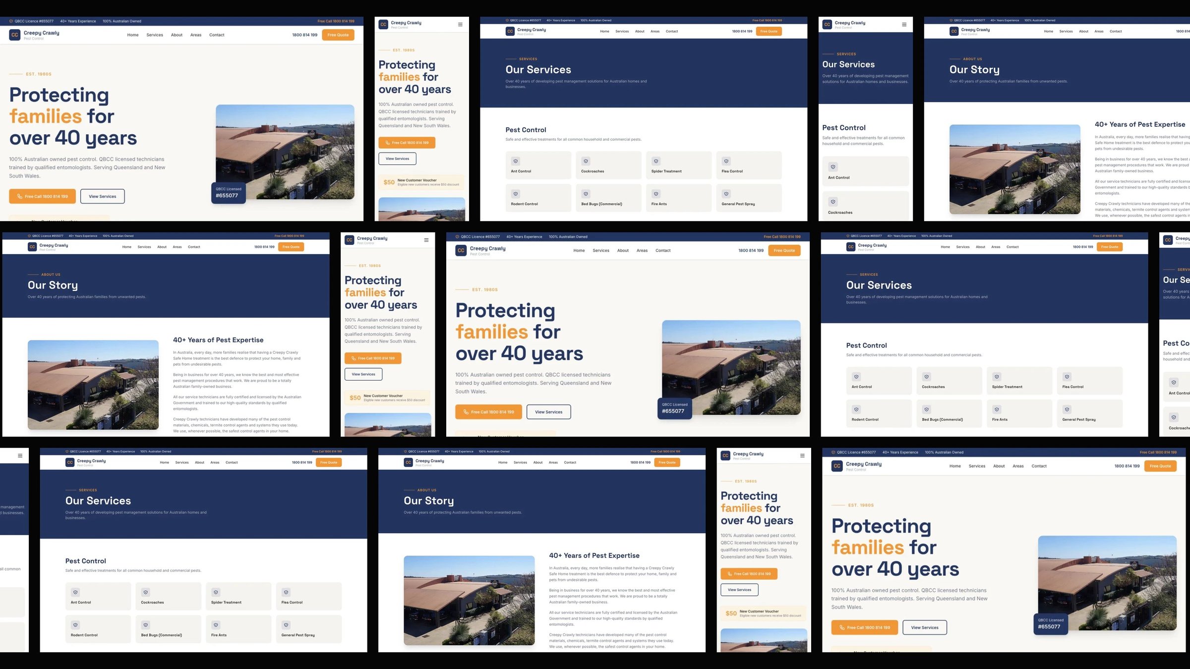 Creepy Crawly Pest Control: desktop and mobile website designs