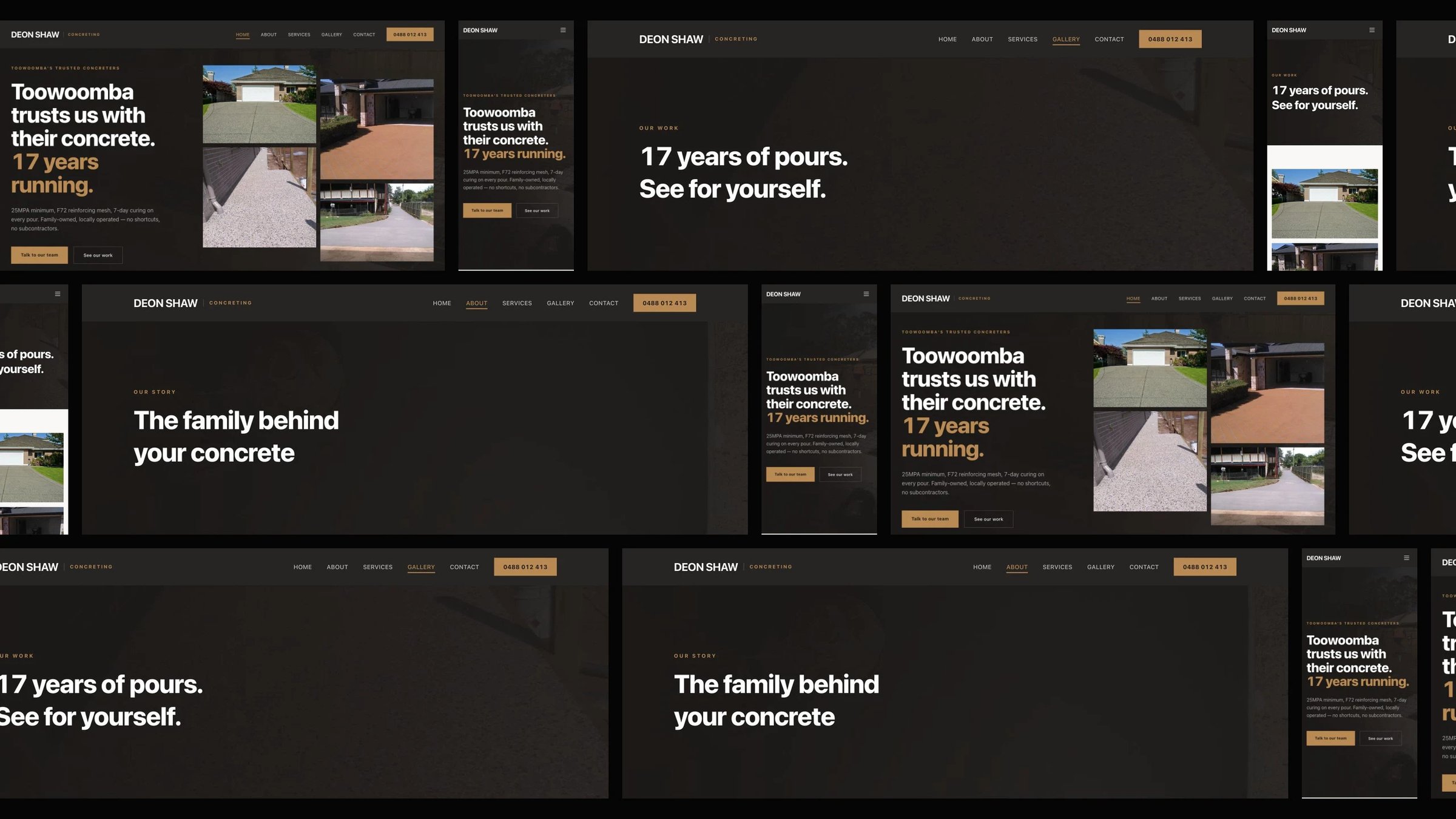 Deon Shaw Concreting: desktop and mobile website designs