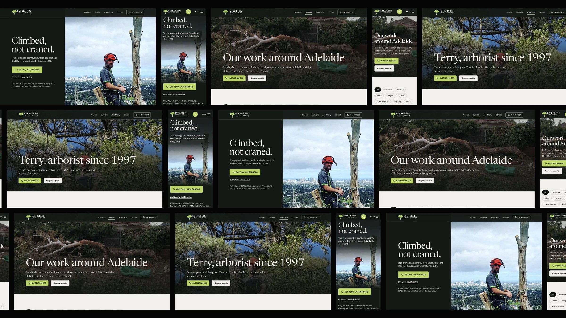 Evergreen Tree Services SA: desktop and mobile website designs