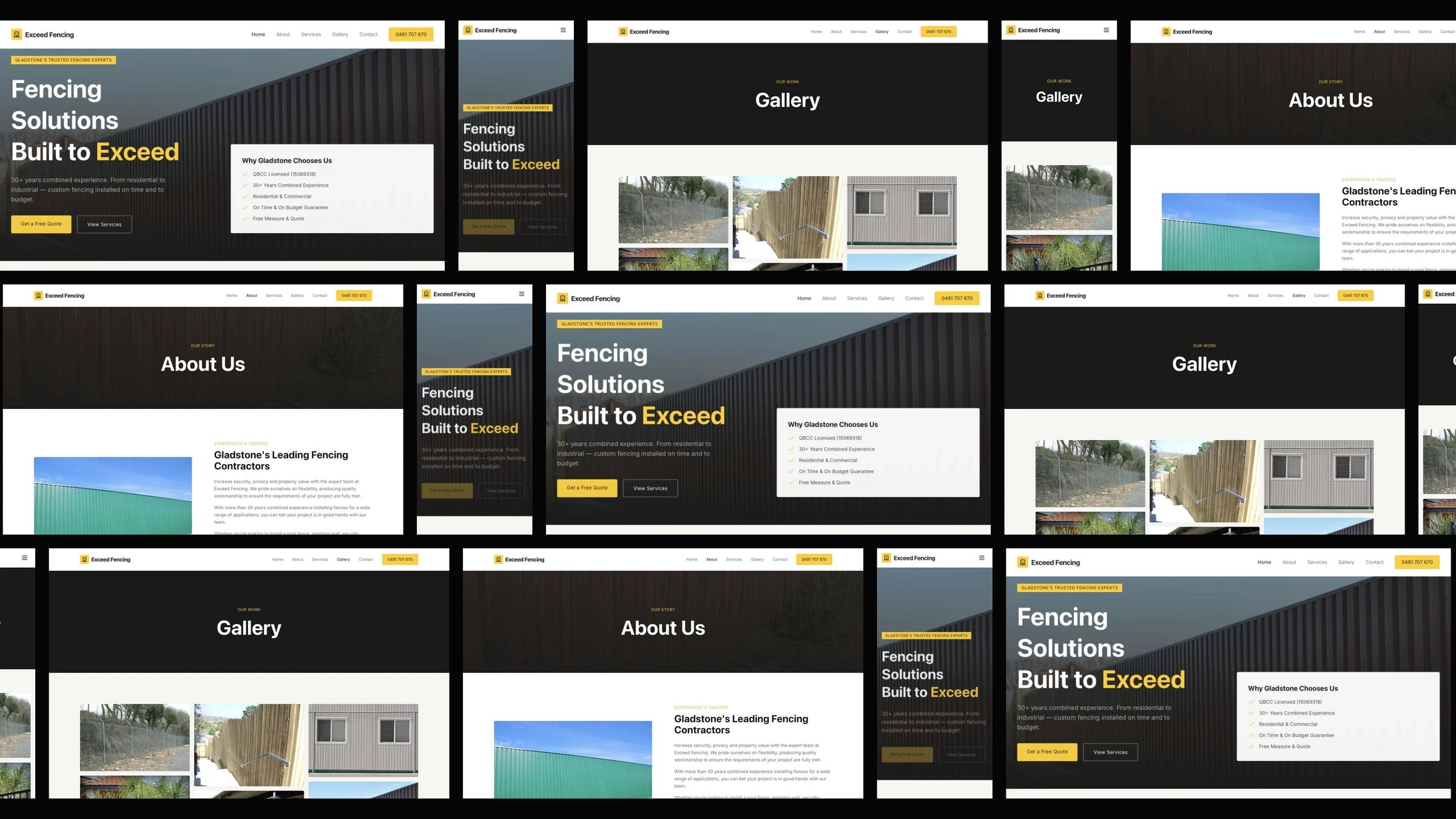 Exceed Fencing: desktop and mobile website designs