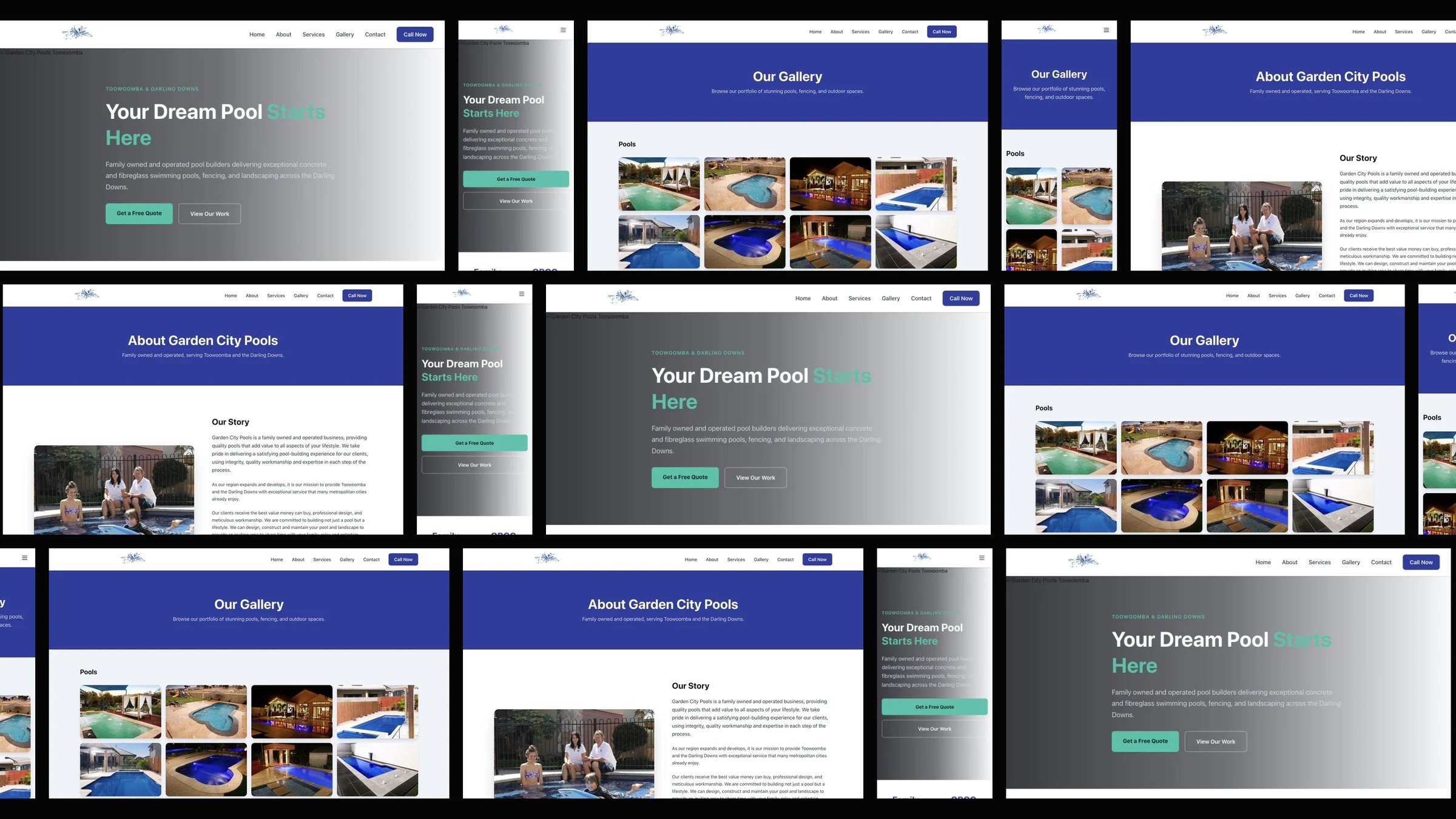 Garden City Pools: desktop and mobile website designs