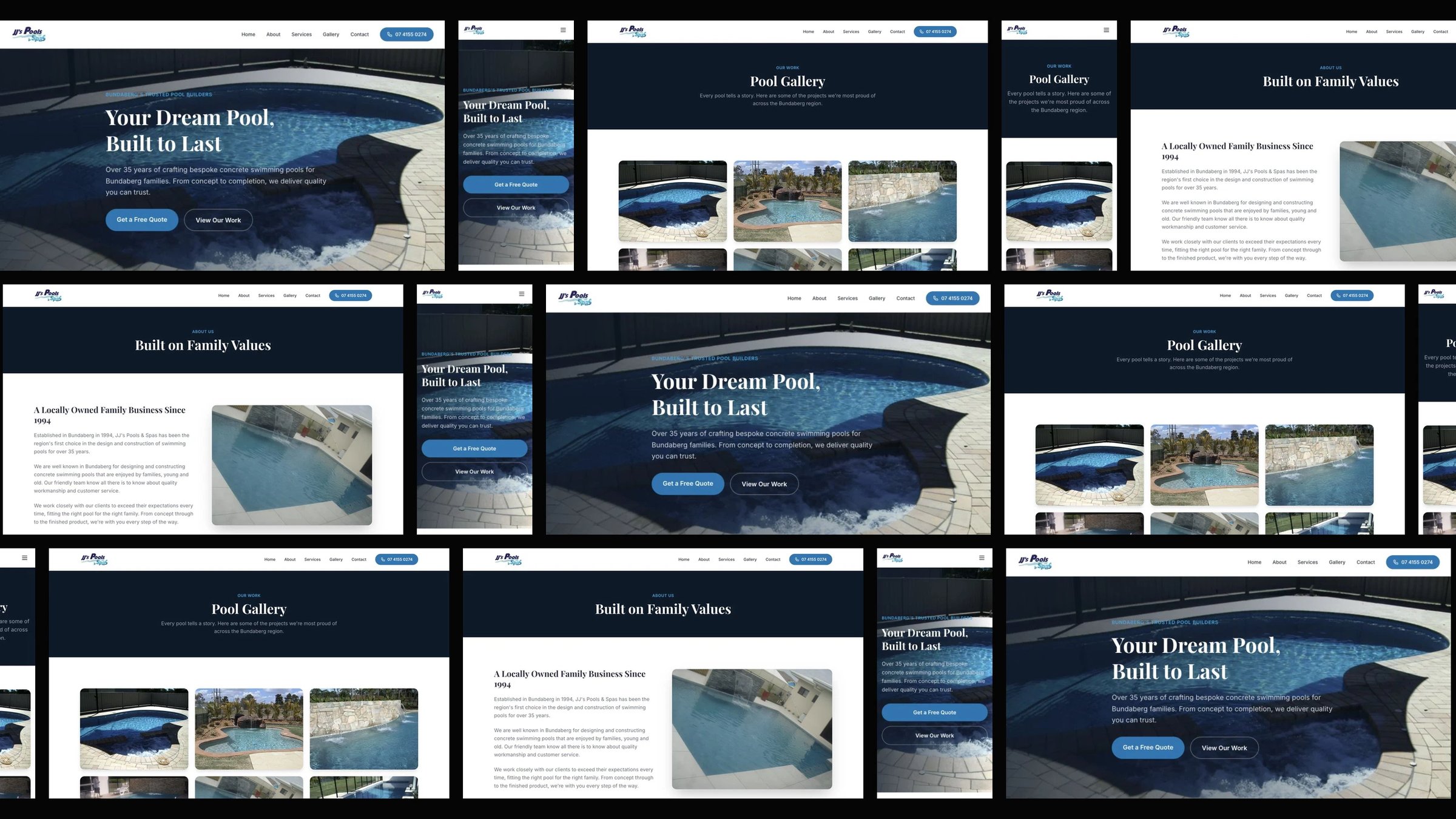 JJ's Pools & Spas: desktop and mobile website designs
