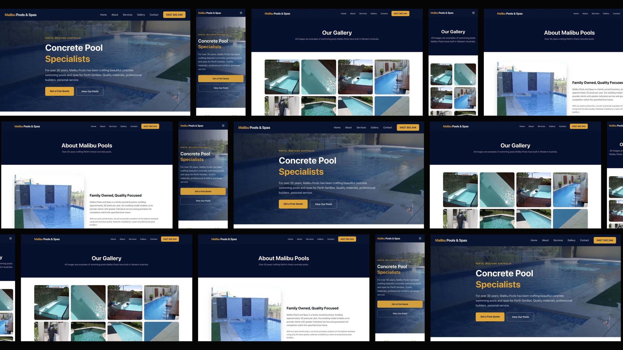 Malibu Pools and Spas: desktop and mobile website designs