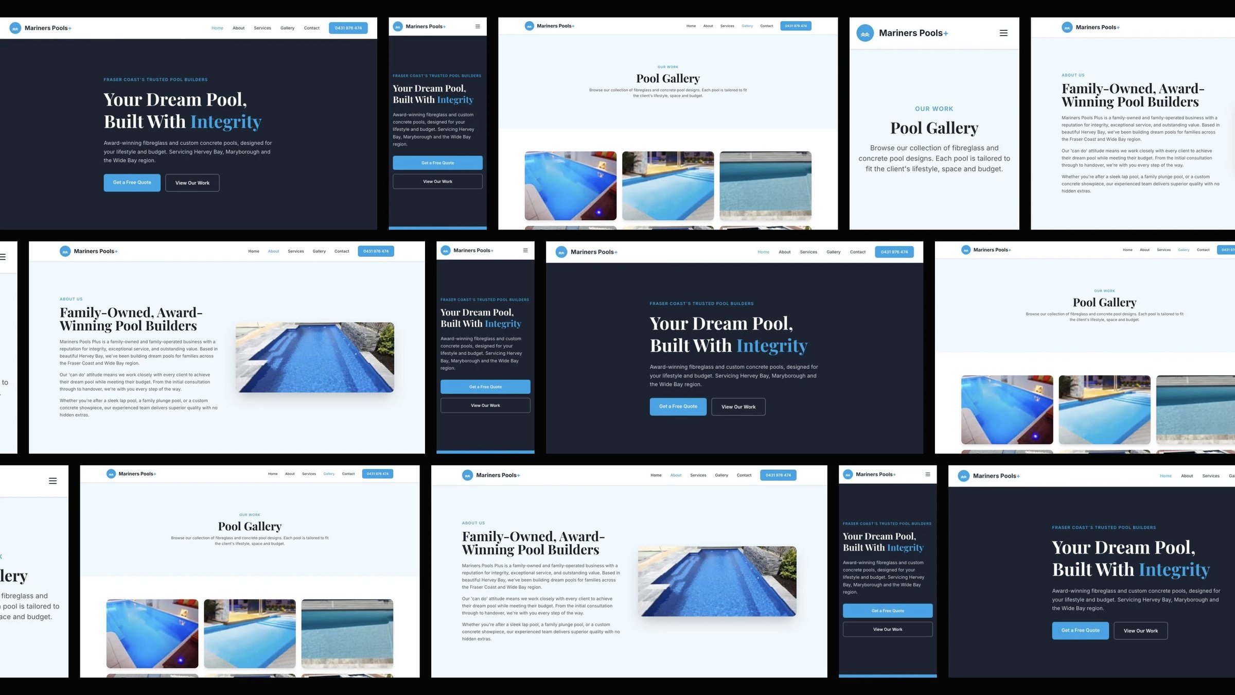 Mariners Pools Plus: desktop and mobile website designs