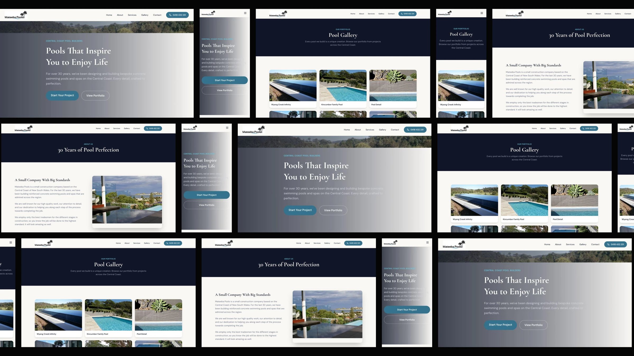 Mateeba Pools: desktop and mobile website designs