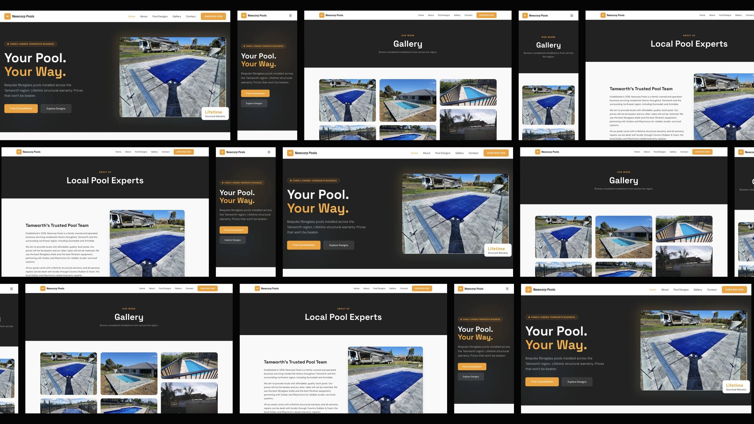 Newcorp Pools: desktop and mobile website designs