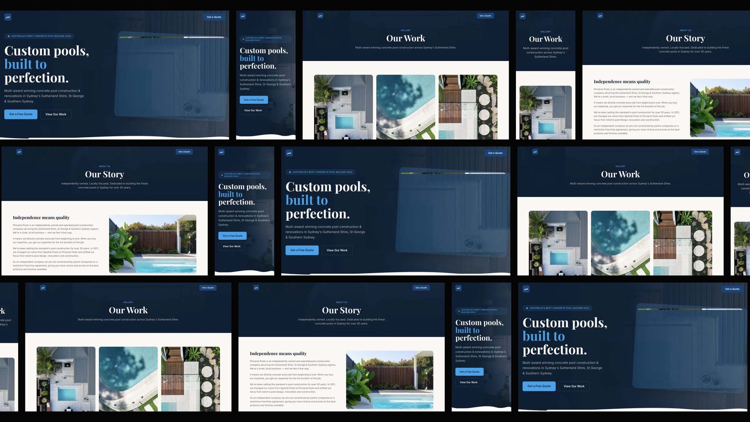 Pinnacle Pools: desktop and mobile website designs