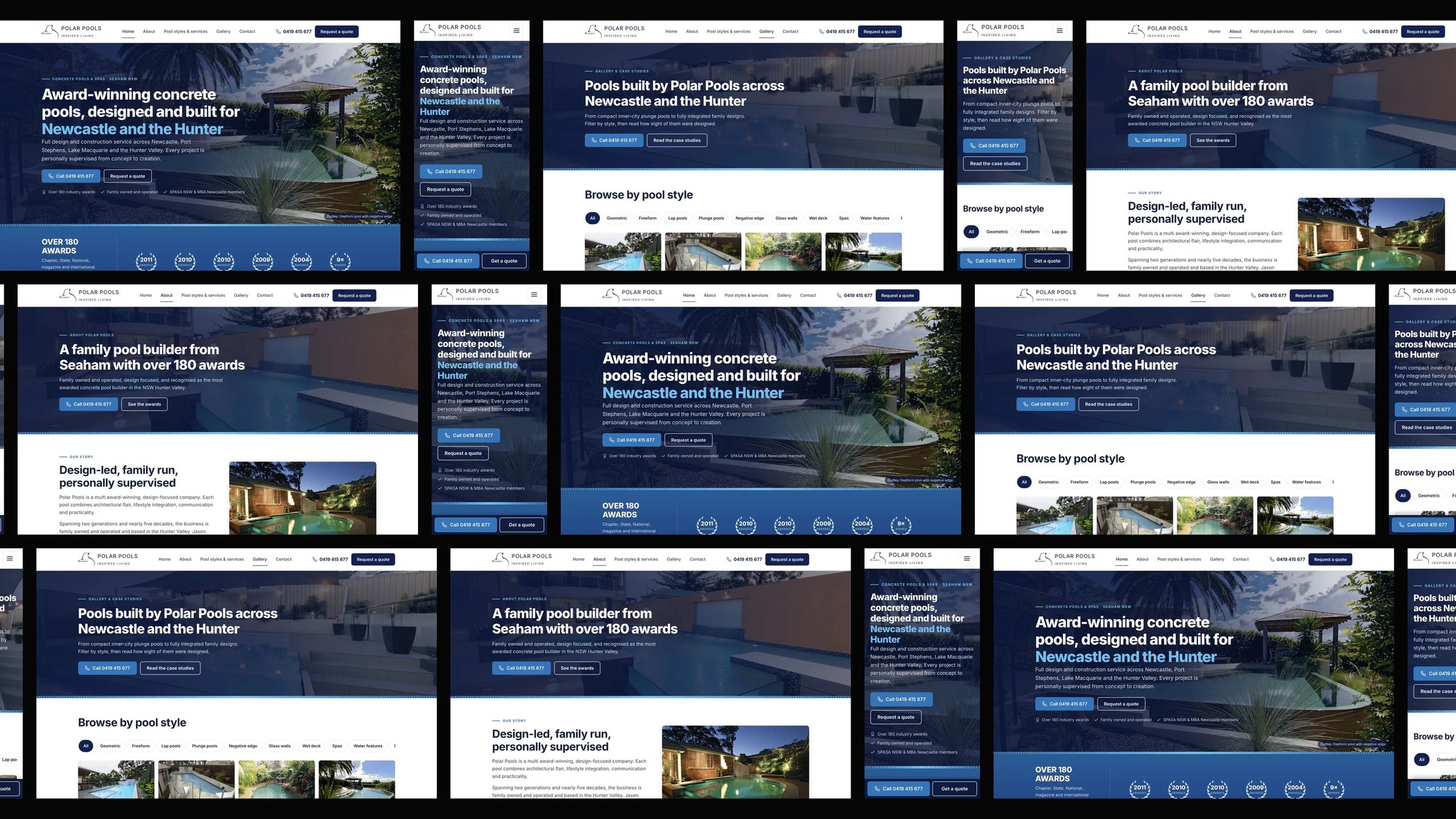 Polar Pools: desktop and mobile website designs