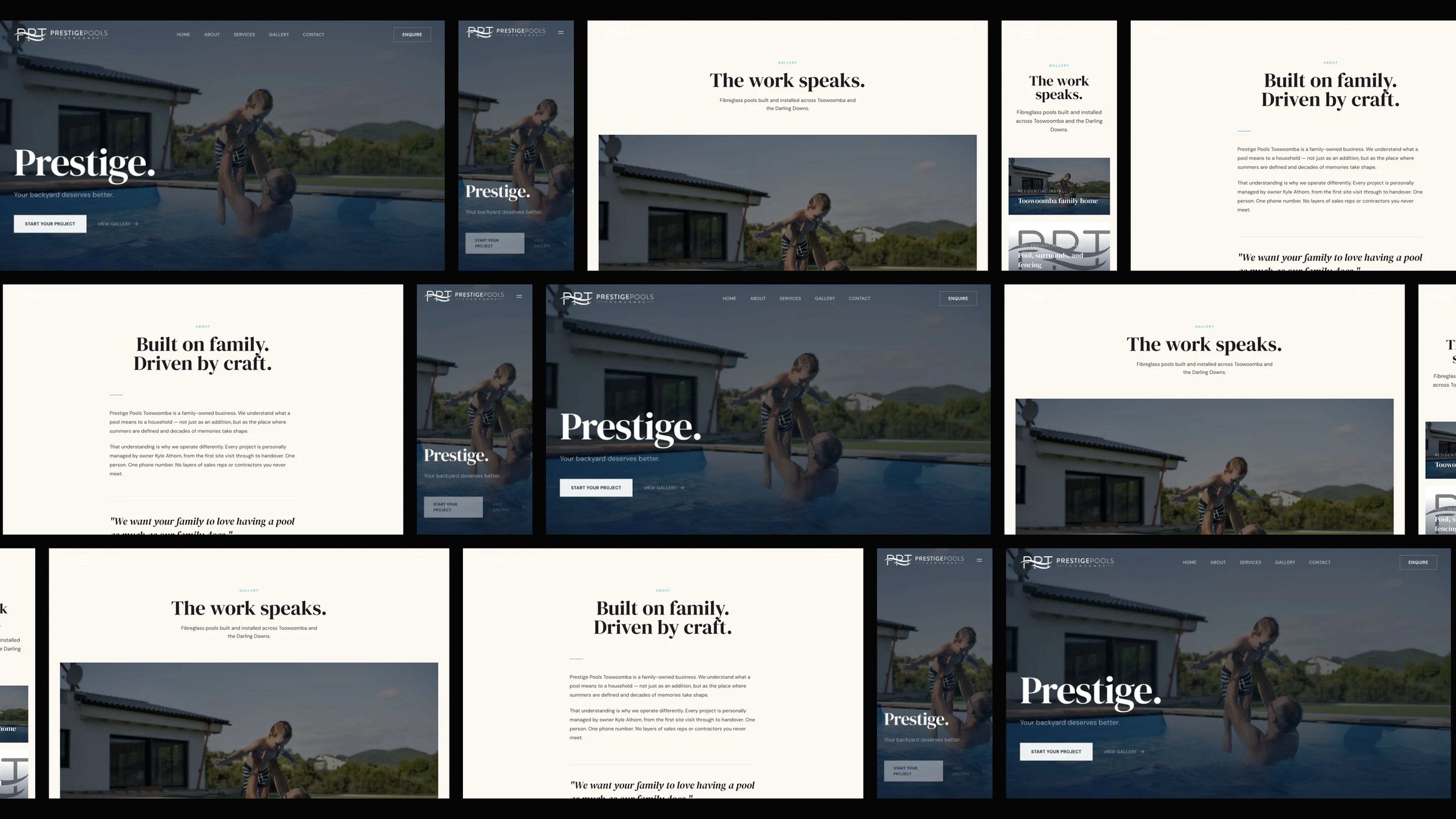 Prestige Pools Toowoomba: desktop and mobile website designs