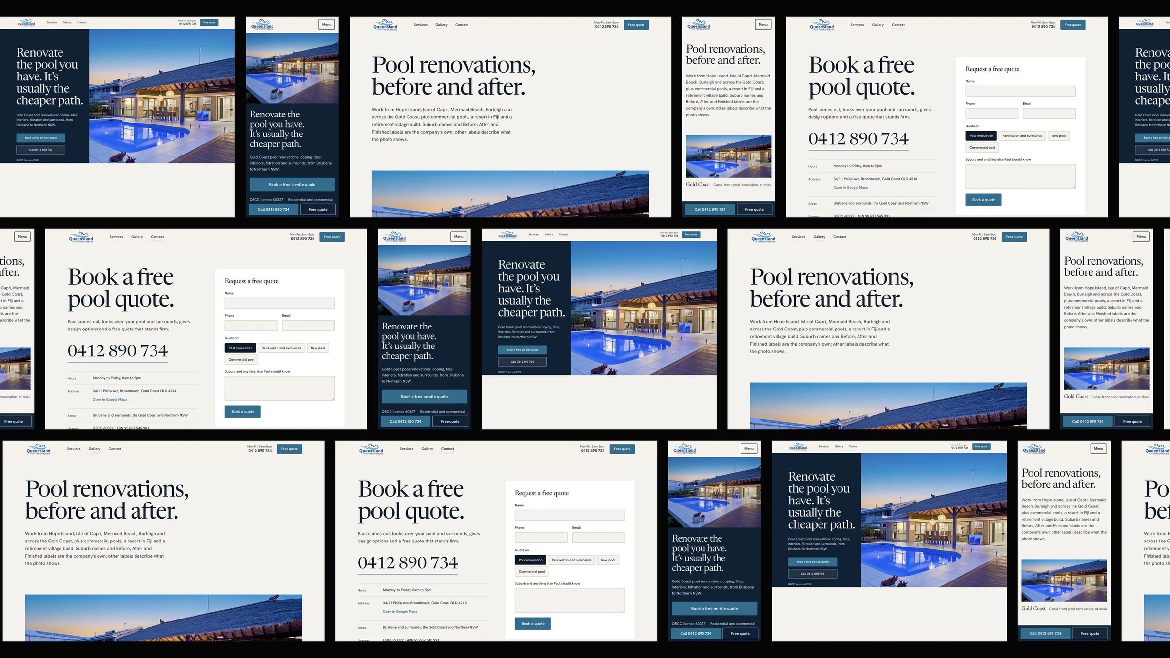 Queensland Pool Renovations: desktop and mobile website designs