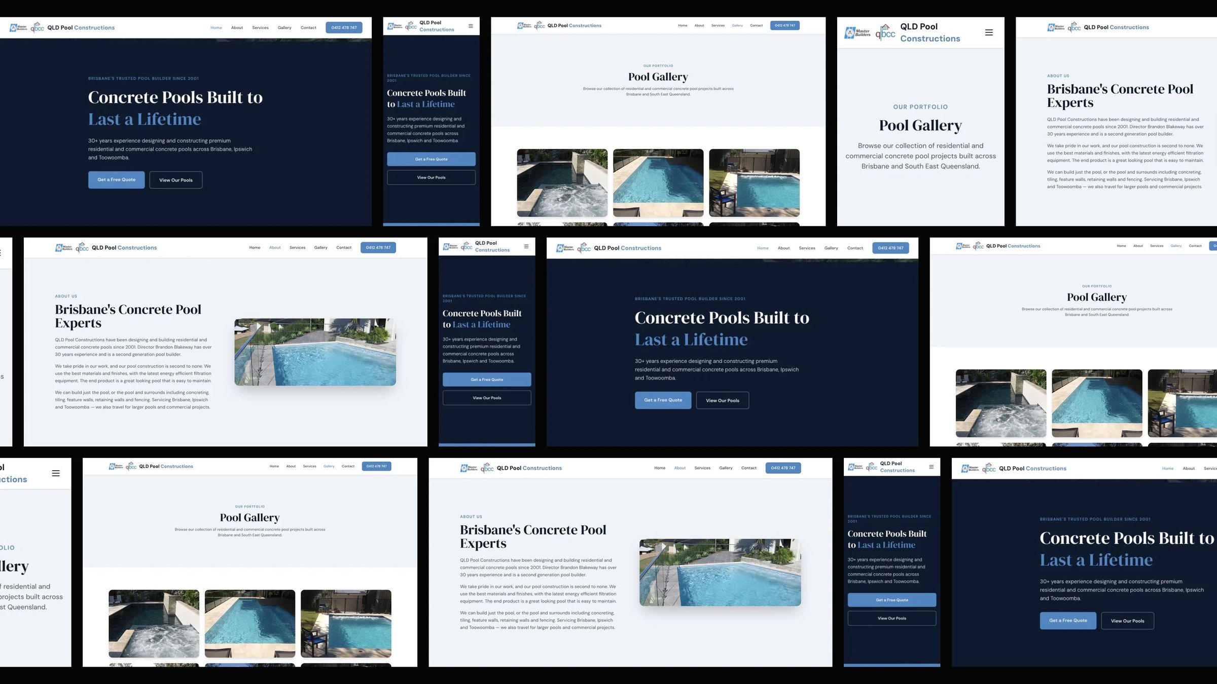QLD Pool Constructions: desktop and mobile website designs