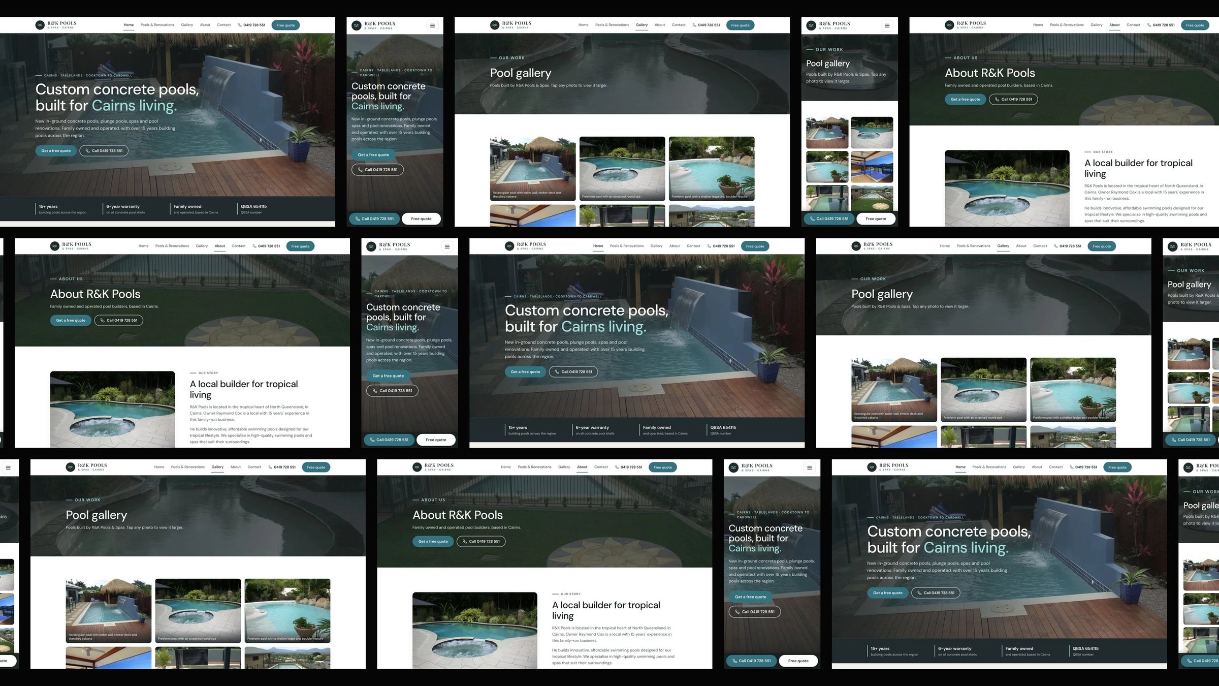 R&K Pools & Spas: desktop and mobile website designs