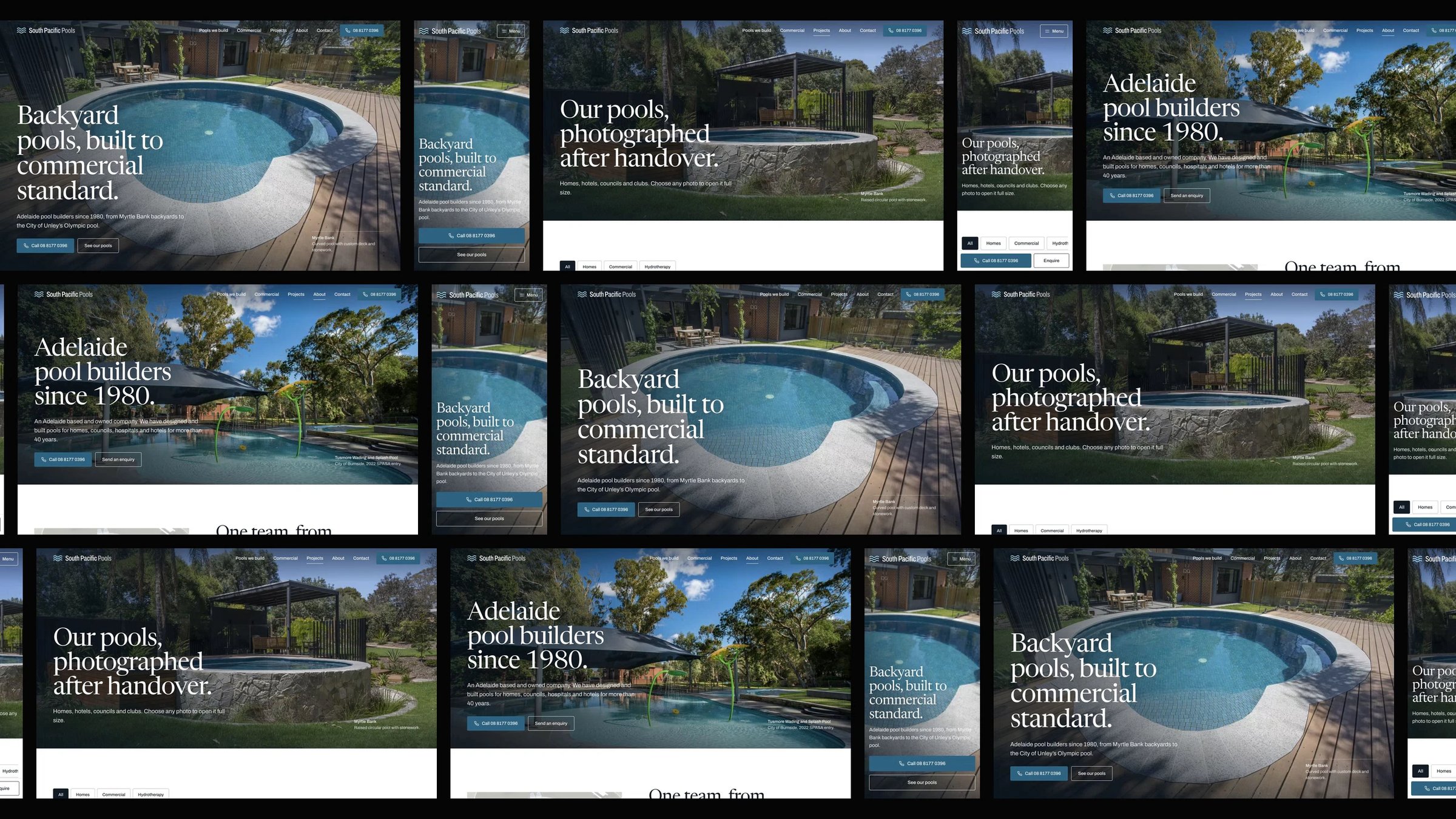 South Pacific Pools: desktop and mobile website designs