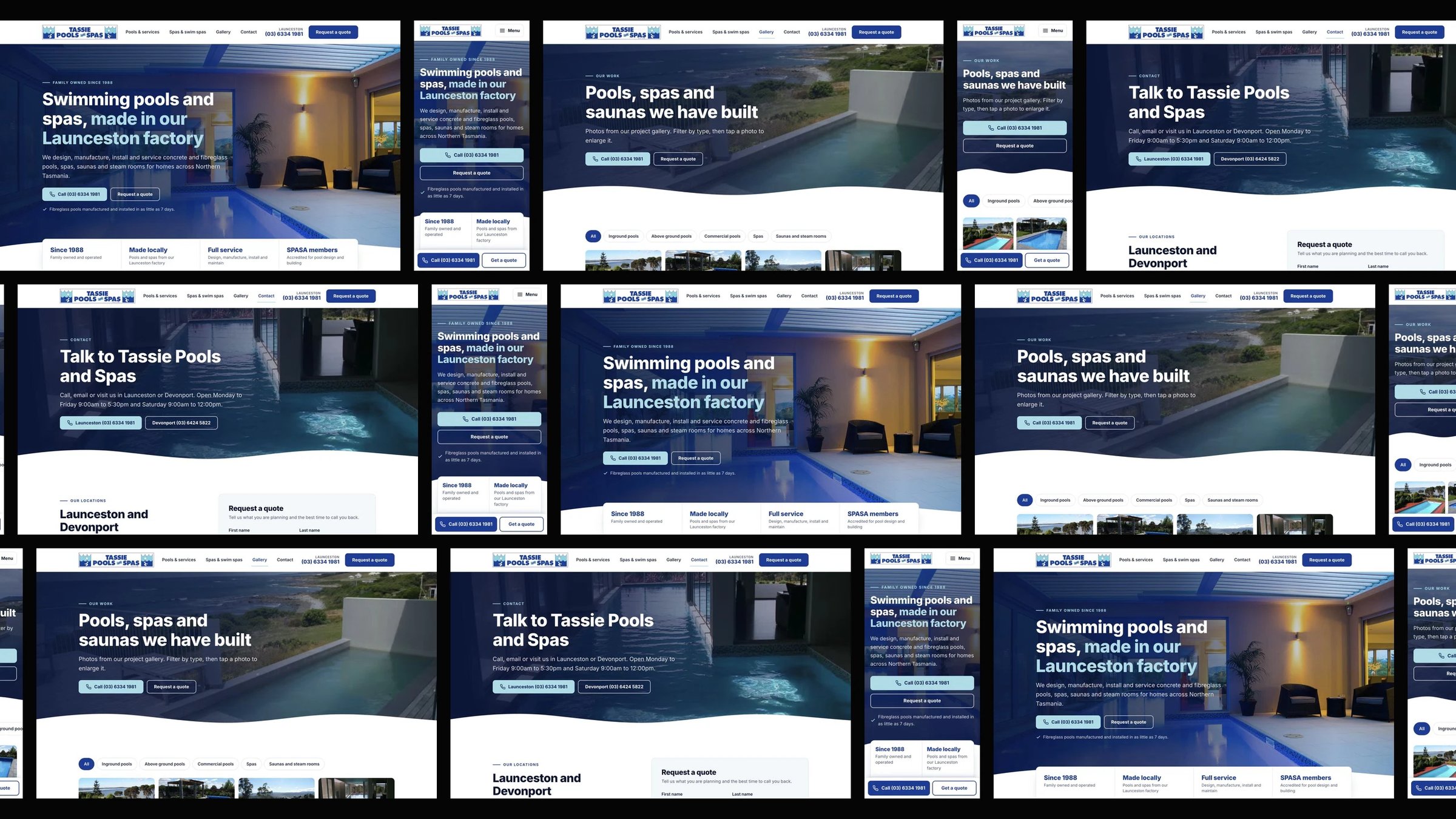 Tassie Pools and Spas: desktop and mobile website designs