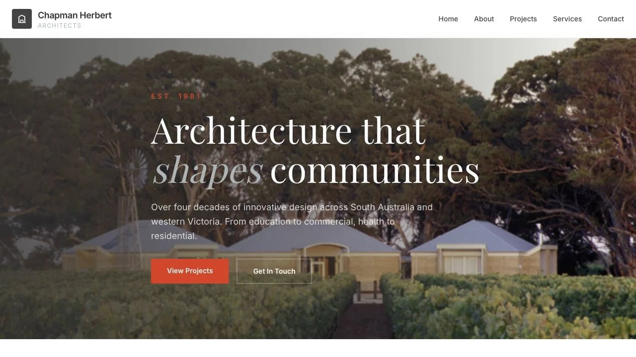 Chapman Herbert Architects website redesign concept