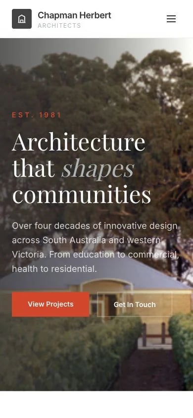 Chapman Herbert Architects concept at mobile width