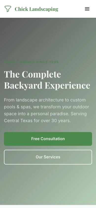 Chick Landscaping concept at mobile width