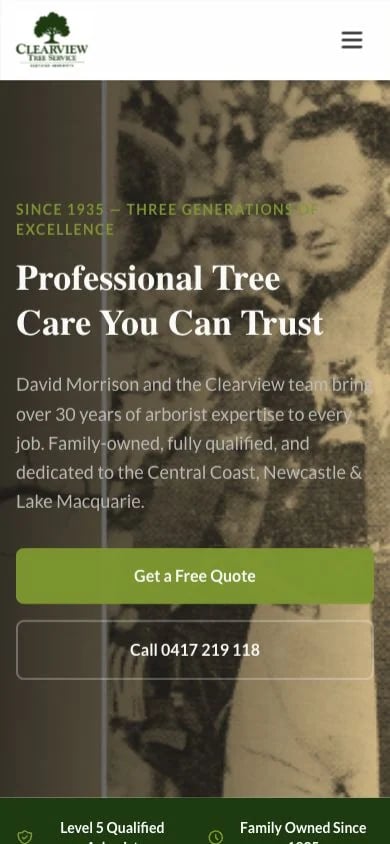 Clearview Tree Service concept at mobile width