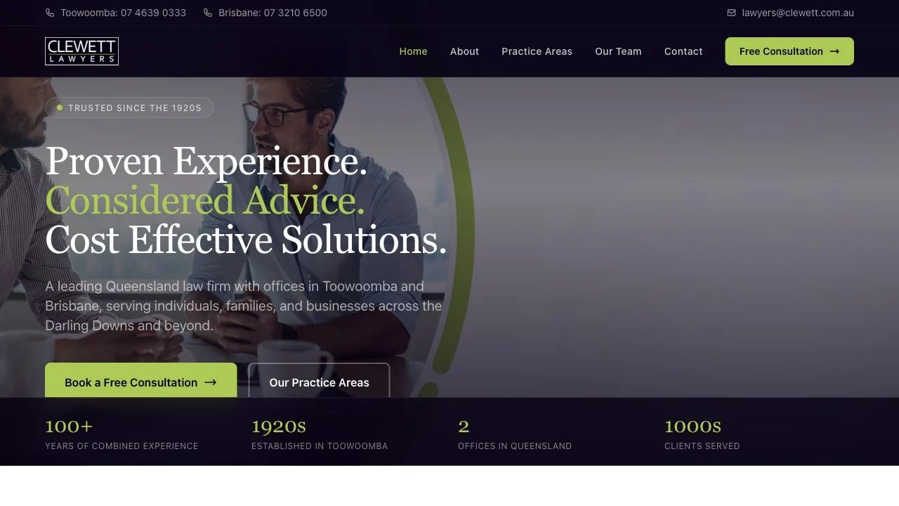Clewett Lawyers website redesign concept