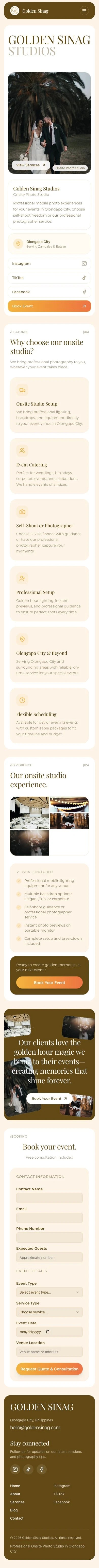 Golden Sinag Studios website at mobile width