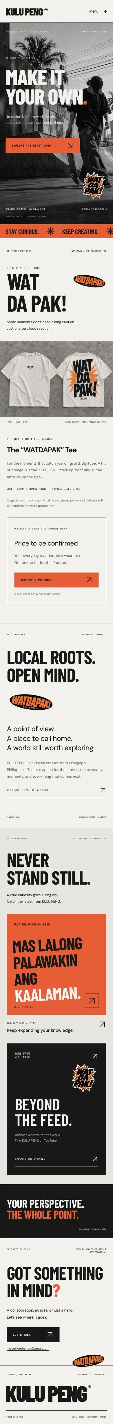 KULU PENG website at mobile width
