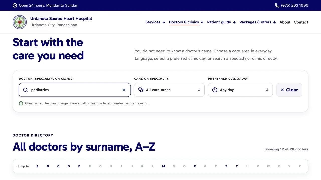 Urdaneta Sacred Heart Hospital — Search by the care you need.