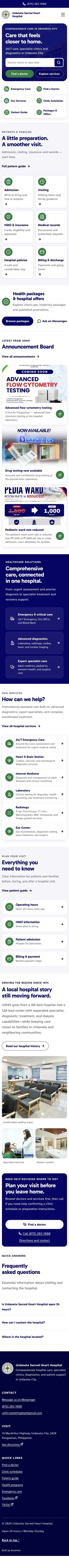 Urdaneta Sacred Heart Hospital website at mobile width