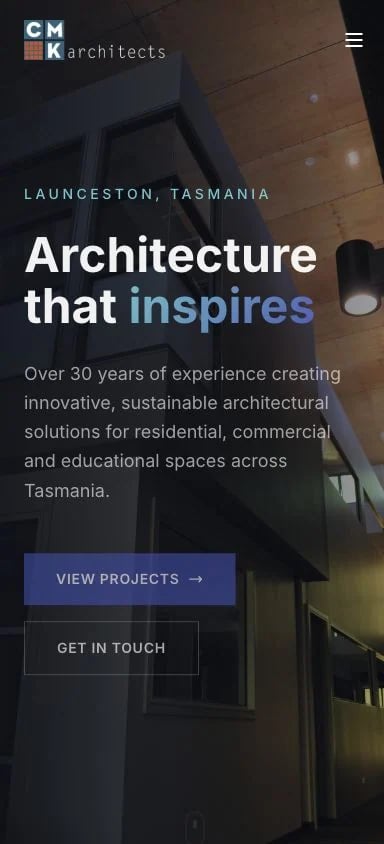 CMK Architects concept at mobile width