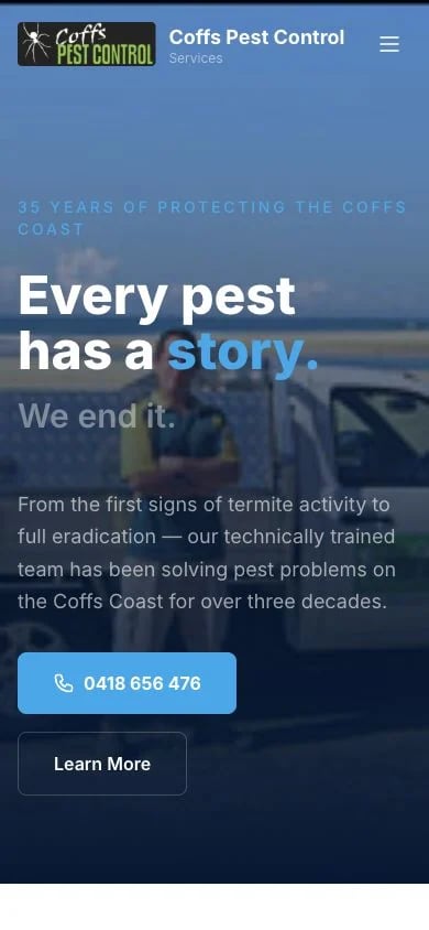 Coffs Harbour Pest Control Services concept at mobile width