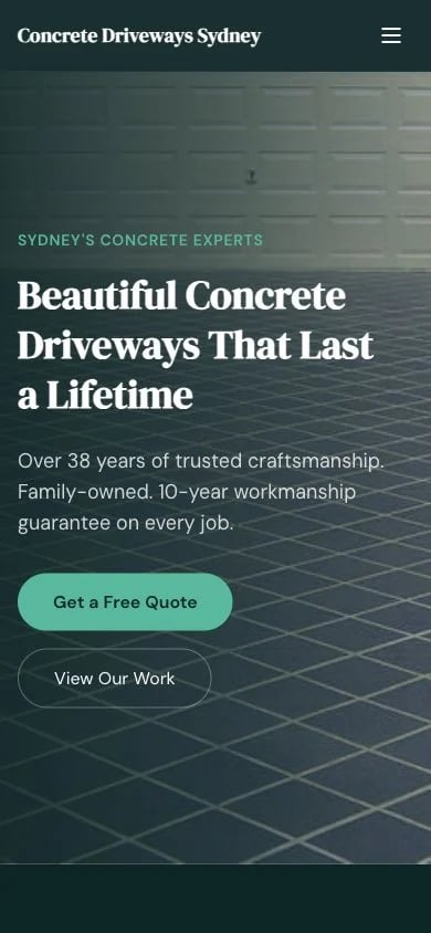 Concrete Driveways Sydney concept at mobile width