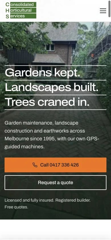 Consolidated Horticultural Services concept at mobile width
