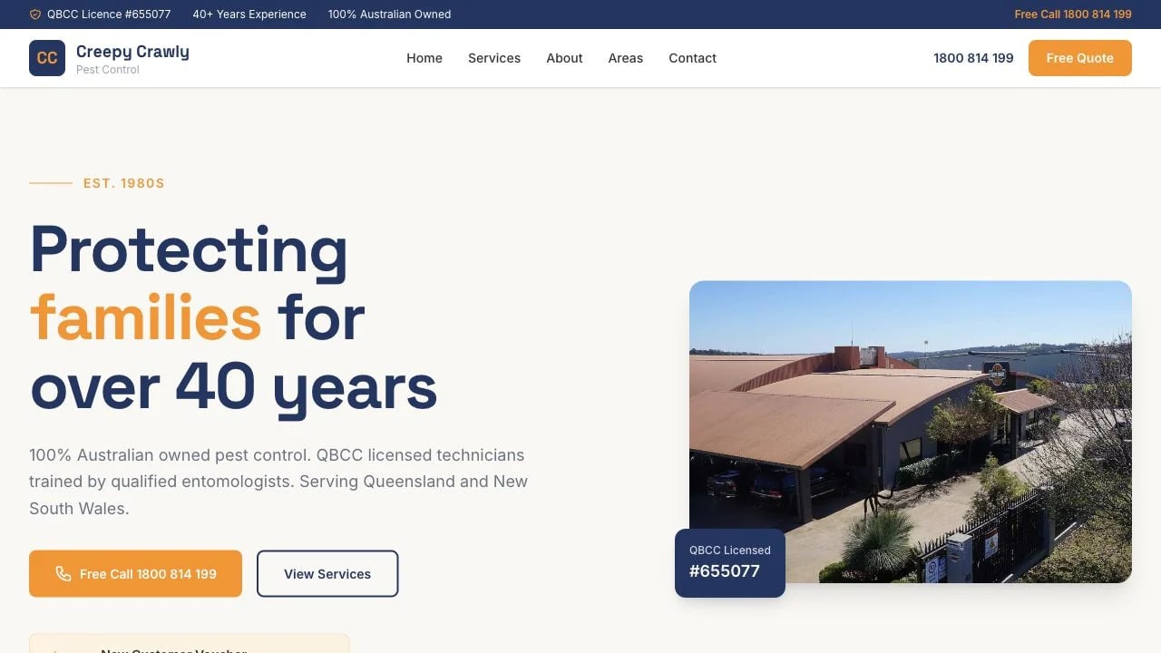 Creepy Crawly Pest Control website redesign concept