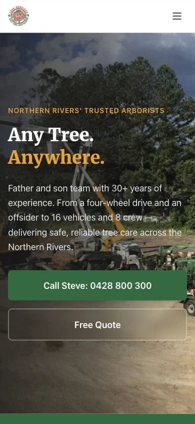 Steve Cubis Tree Services concept at mobile width