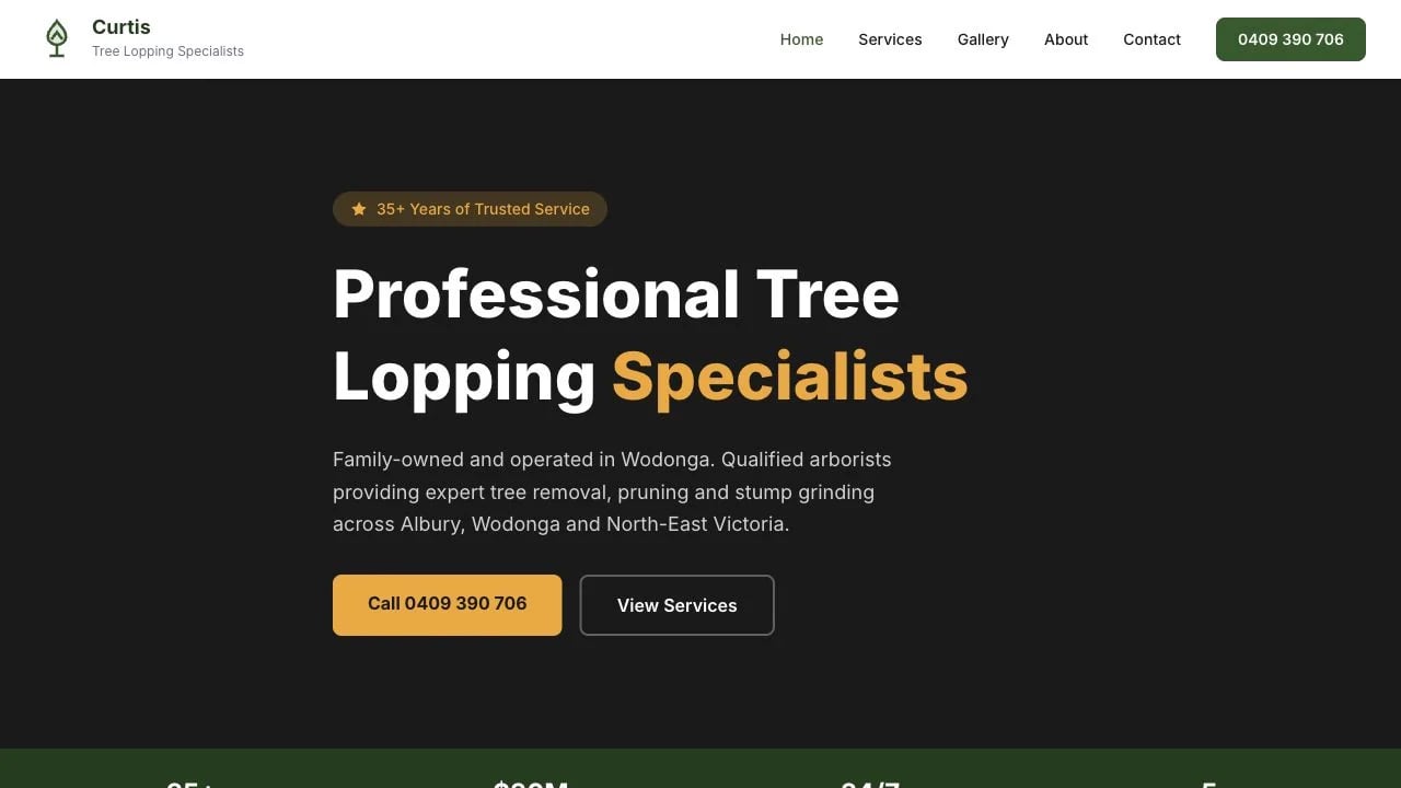 Curtis Tree Lopping Specialists website redesign concept