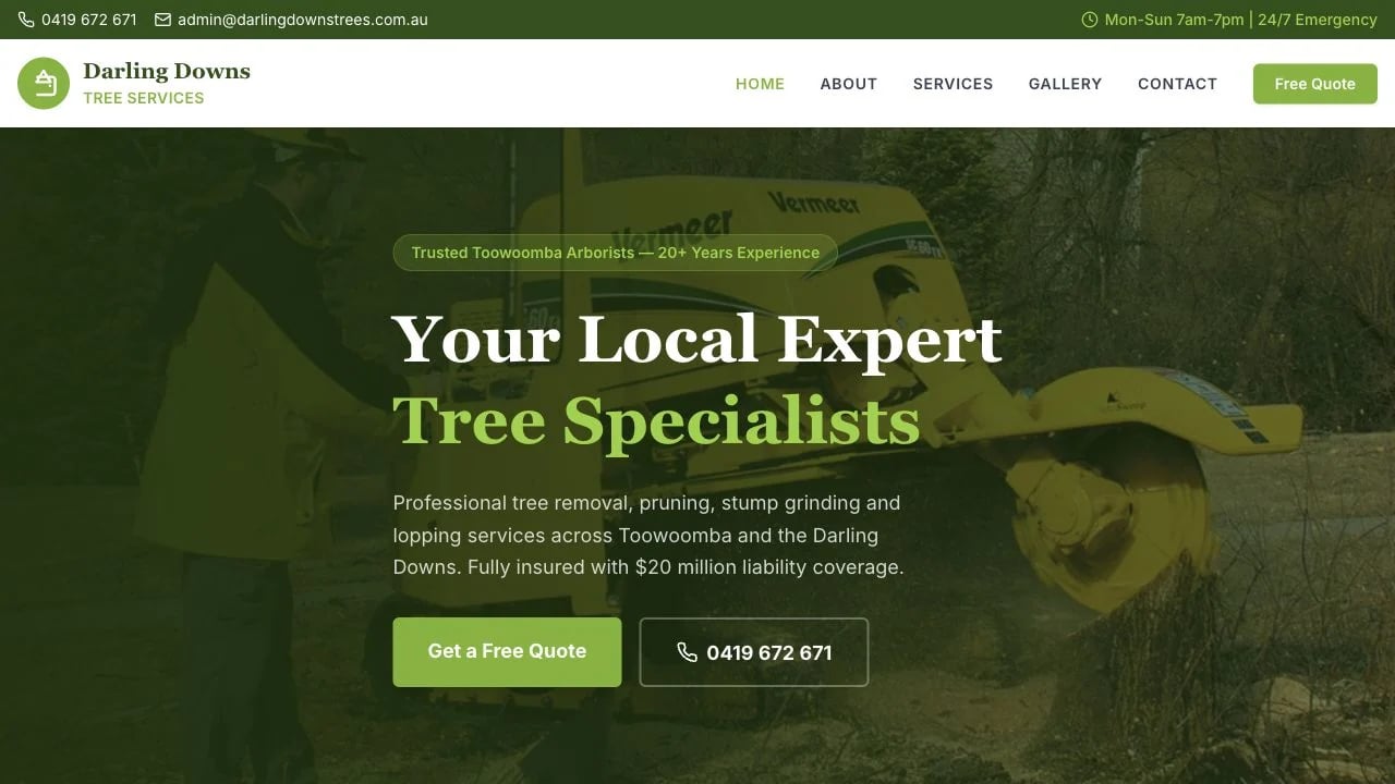 Darling Downs Tree Services website redesign concept