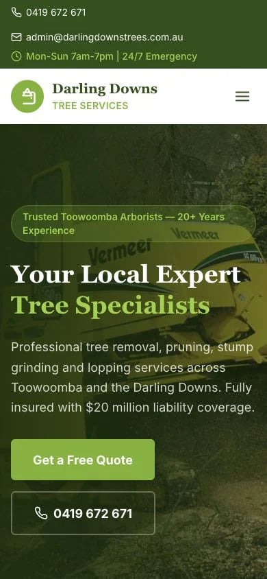 Darling Downs Tree Services concept at mobile width