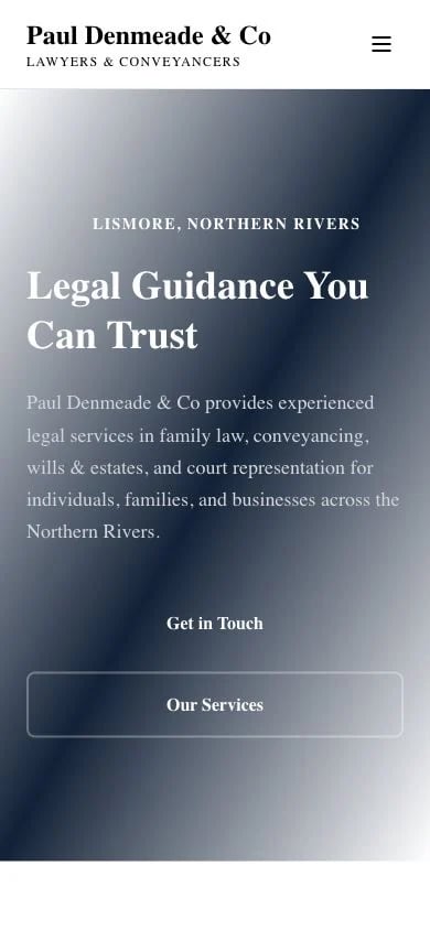 Paul Denmeade & Co concept at mobile width