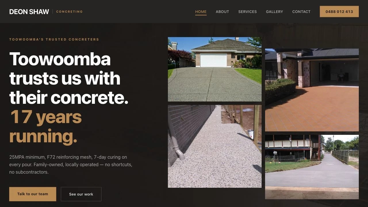 Deon Shaw Concreting website redesign concept