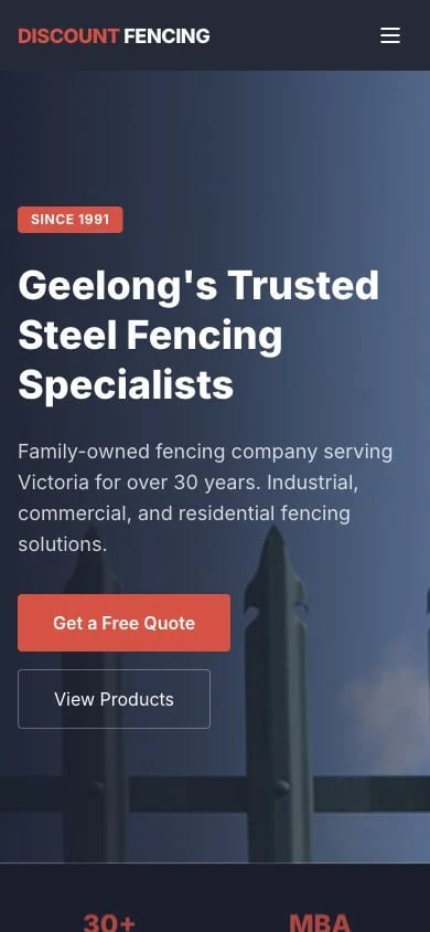 Discount Fencing Geelong concept at mobile width